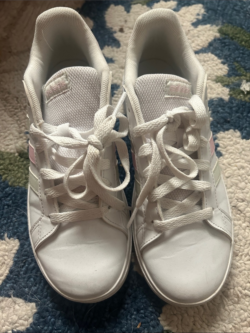 adidas Kids White Sneakers with Light Pink Accents